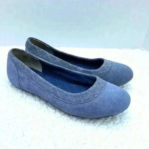 Lands End Dory Blue/Gray Suede Rounded Toe Comfort Walking Ballet Flats Size 7